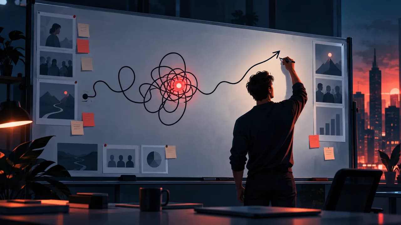 Founder mapping a customer's painful moment into insight for a pre-seed pitch deck